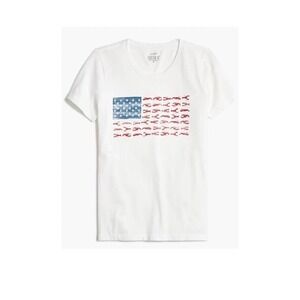 J.Crew Collector Tee Size XL Lobster American Flag Cotton T Shirt White Blue Red